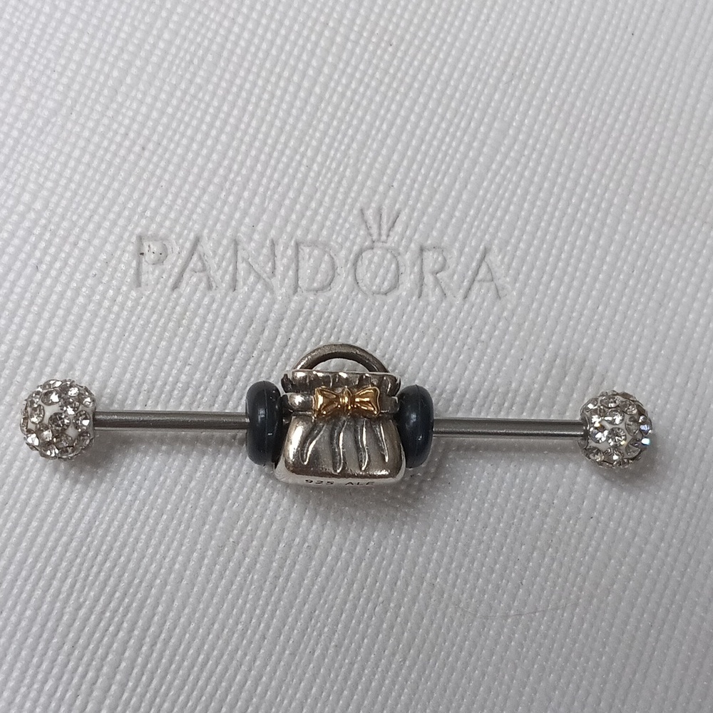PandoraSilver 14k Vintage Silver Bow Purse Two Tone Charm